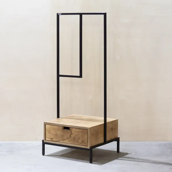 картинка В НАЛИЧИИ вешалка Минимализм с ящиком 600x500 h 1400 мм /дерево - жжение, металл - черный , арт. 18590 от ARCHPOLE