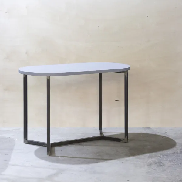 картинка В НАЛИЧИИ стол Овале 1200х600 h 750 мм, фанера серая, металл натуральный цввет металла под матовым лаком, арт. 18568 от ARCHPOLE