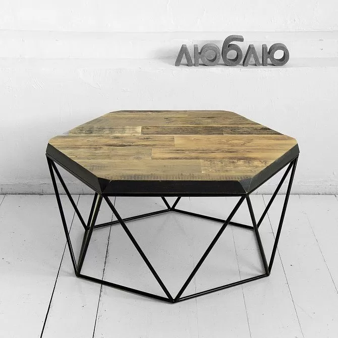 картинка Журнальный стол Гексагон из старой доски в коричневом цвете от ARCHPOLE
