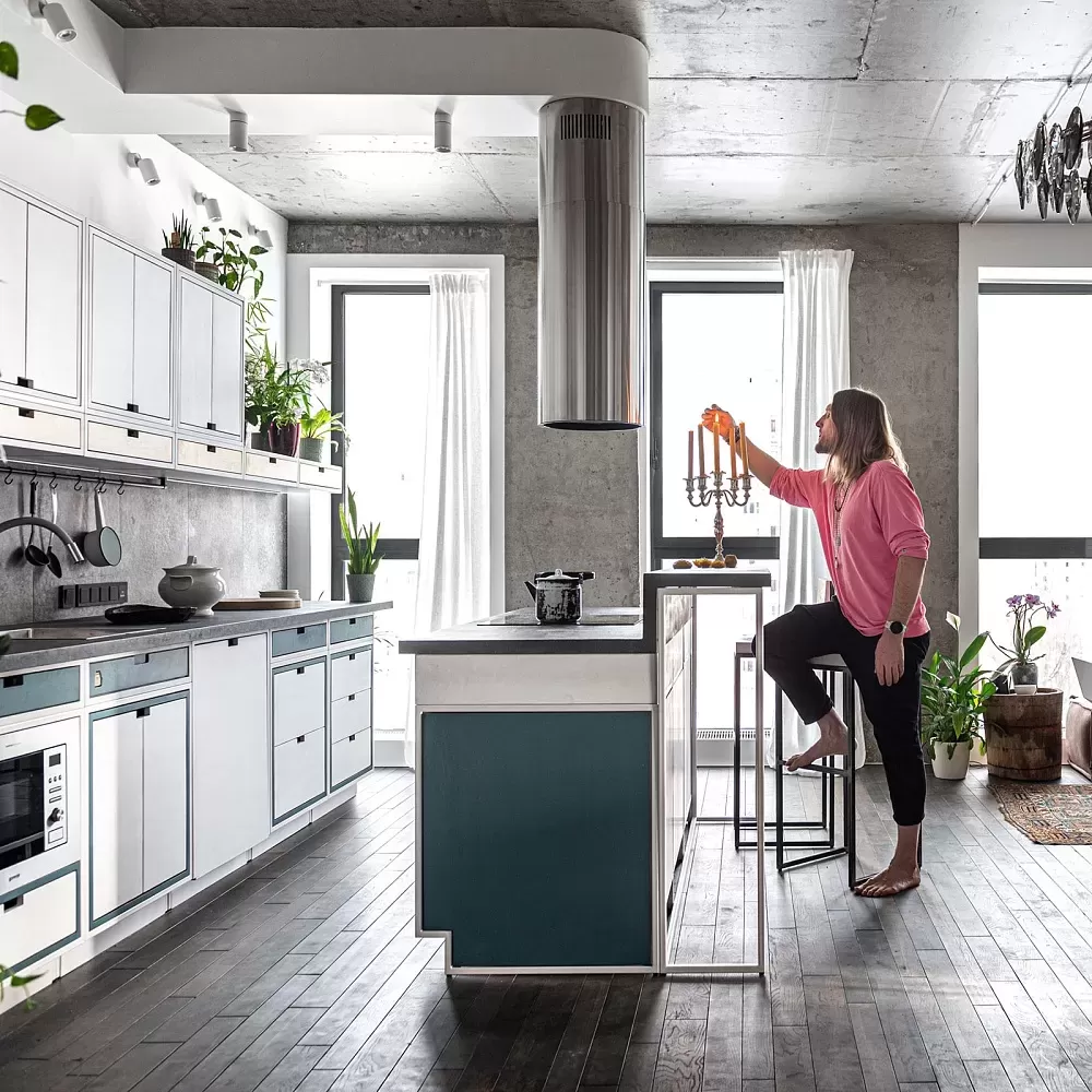 кухня <Минимализм> с островом в Myflat 1.5