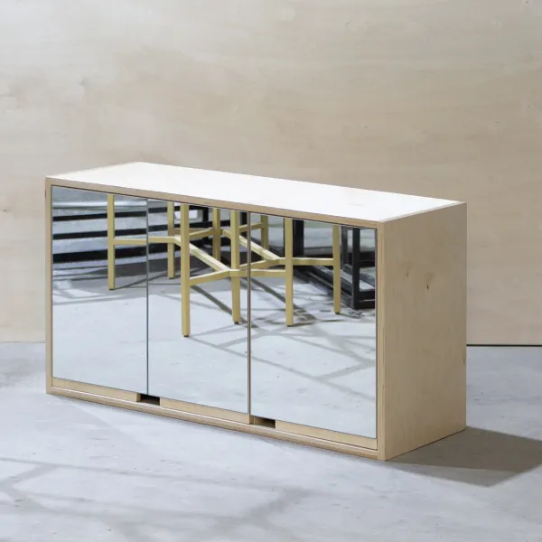 картинка В НАЛИЧИИ комод с зеркальными фасадами 1120x400 h 600 мм, фанера натуральная арт.18597 от ARCHPOLE