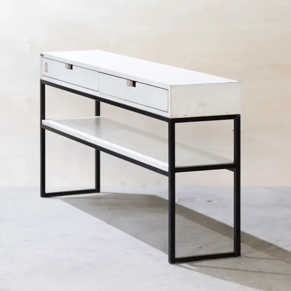 картинка В НАЛИЧИИ консоль с ящиками 1350x300 h 750 мм / фанера - белая, металл черный   арт.18599 от ARCHPOLE