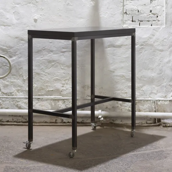 картинка В НАЛИЧИИ БУ с мини повреждениями стол на колесах Минимализм 1000x500 h1080 мм черное дерево, металл натуральный арт.18691 от ARCHPOLE