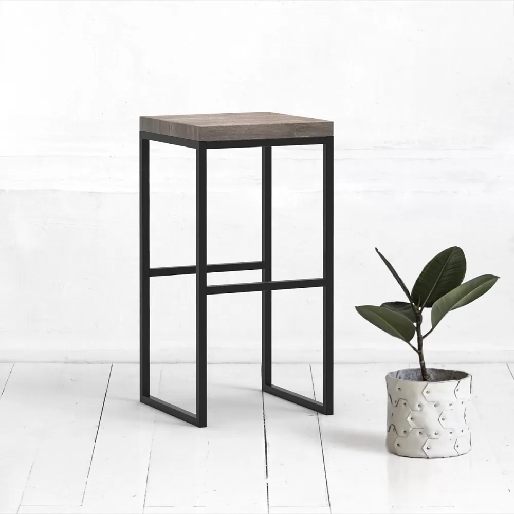 картинка Барный табурет FLATMOON из дуба в сером цвете от ARCHPOLE