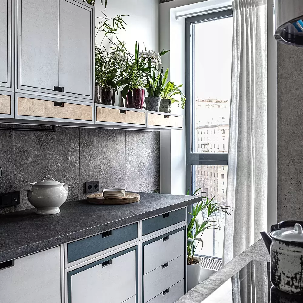 кухня <Минимализм> с островом в Myflat 1.5