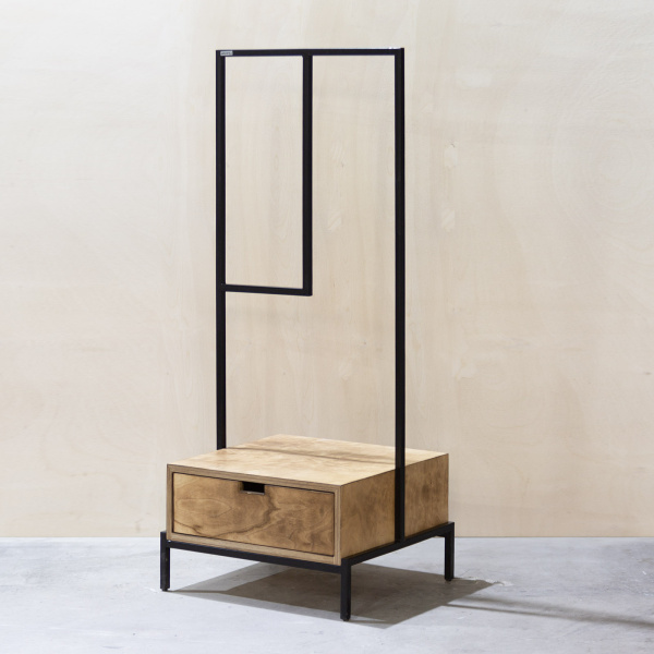 картинка В НАЛИЧИИ вешалка Минимализм с ящиком 600x500 h 1400 мм /дерево - жжение, металл - черный , арт. 18590 от ARCHPOLE