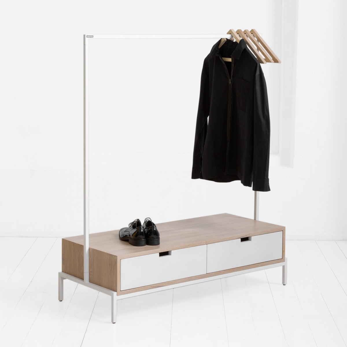 картинка Рейл для одежды с ящиком <минимализм А > дуб-белый от ARCHPOLE