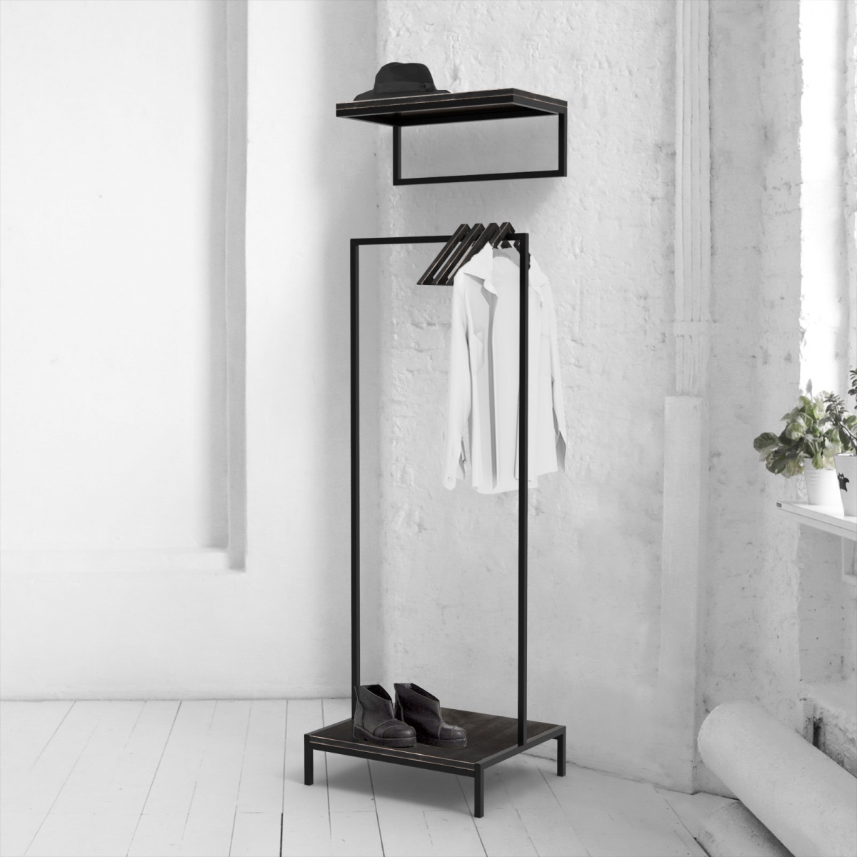 картинка гардеробный модуль <минимализм А> с полкой фанера-винтажный черный от ARCHPOLE