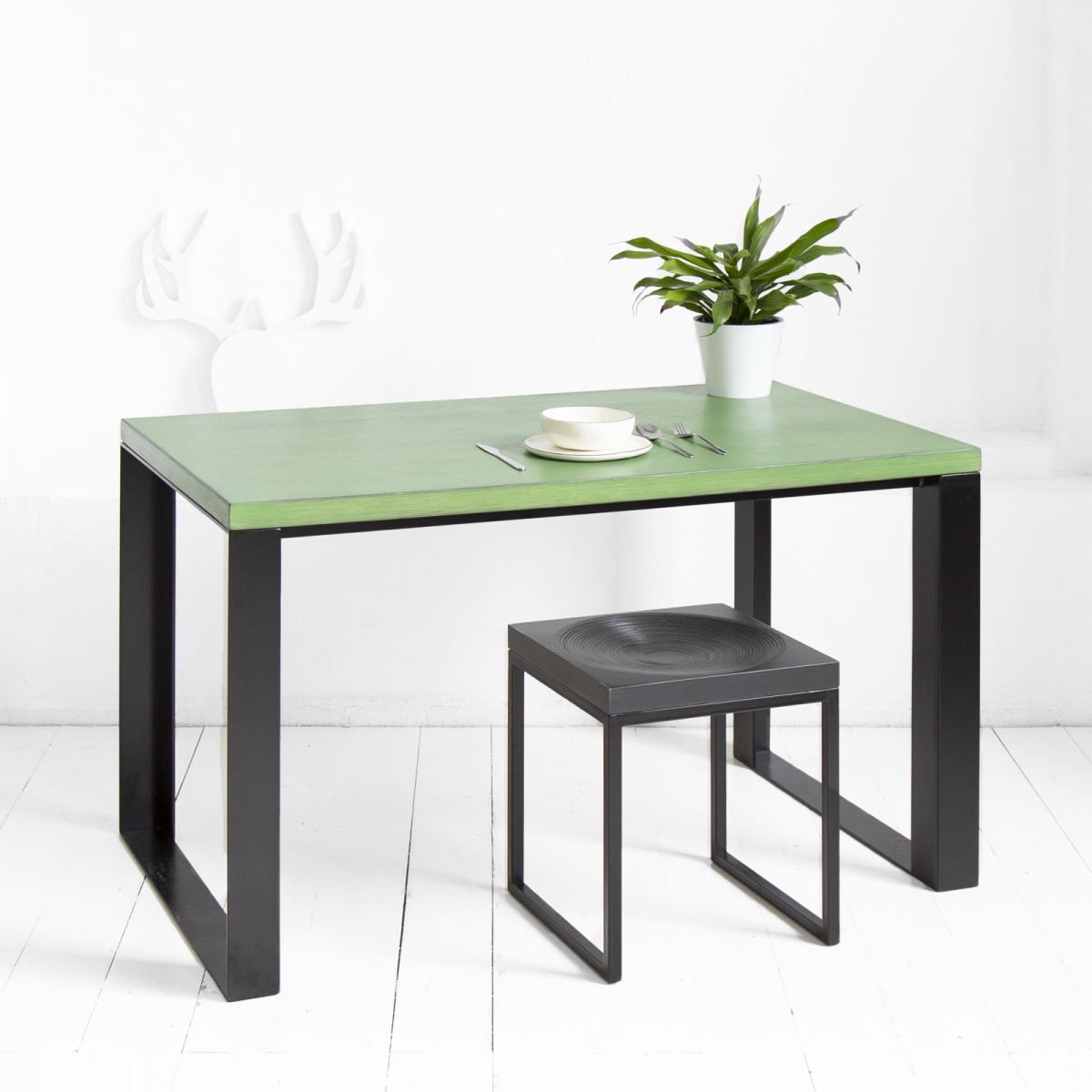 картинка стол обеденный <metalstripe> фанера-винтажный зеленый от ARCHPOLE