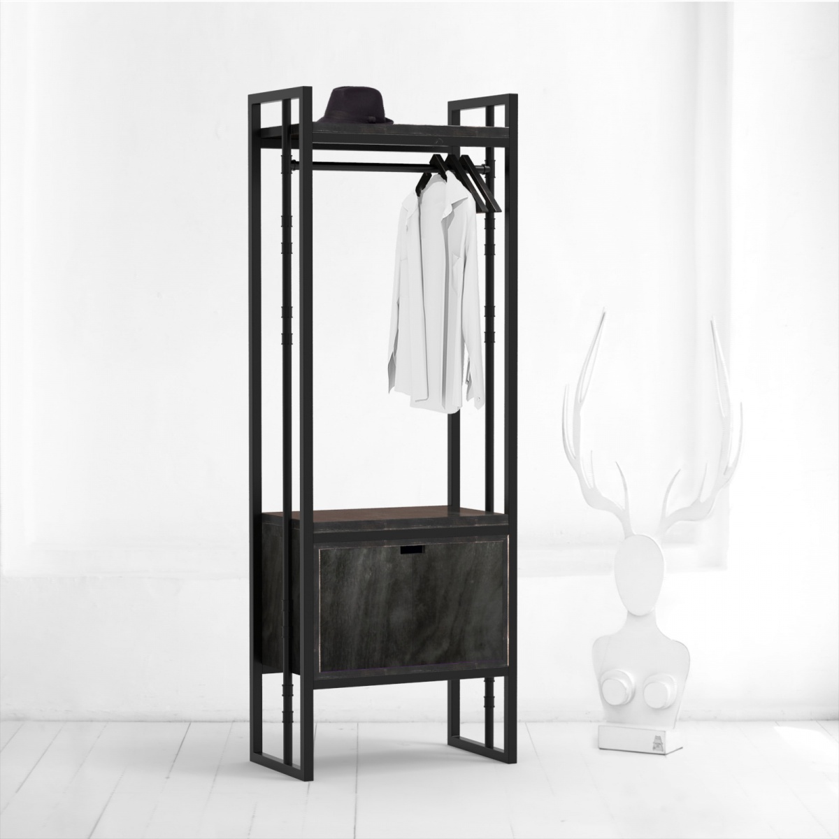 картинка гардеробный модуль с ящиком <old zinger> фанера-винтажный черный от ARCHPOLE