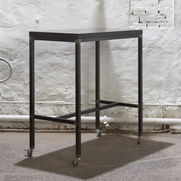 картинка В НАЛИЧИИ БУ с мини повреждениями стол на колесах Минимализм 1000x500 h1080 мм черное дерево, металл натуральный арт.18691 от ARCHPOLE