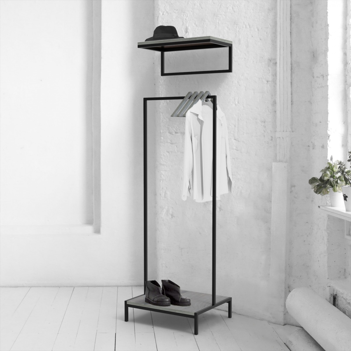 картинка гардеробный модуль <минимализм А> с полкой фанера-винтажный серый от ARCHPOLE