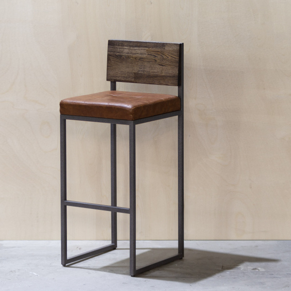 картинка В НАЛИЧИИ стул барный Шоколад 370х370 h 685 мм, кожа рыжая / спинка - дуб / металл серый, арт. 18578 от ARCHPOLE