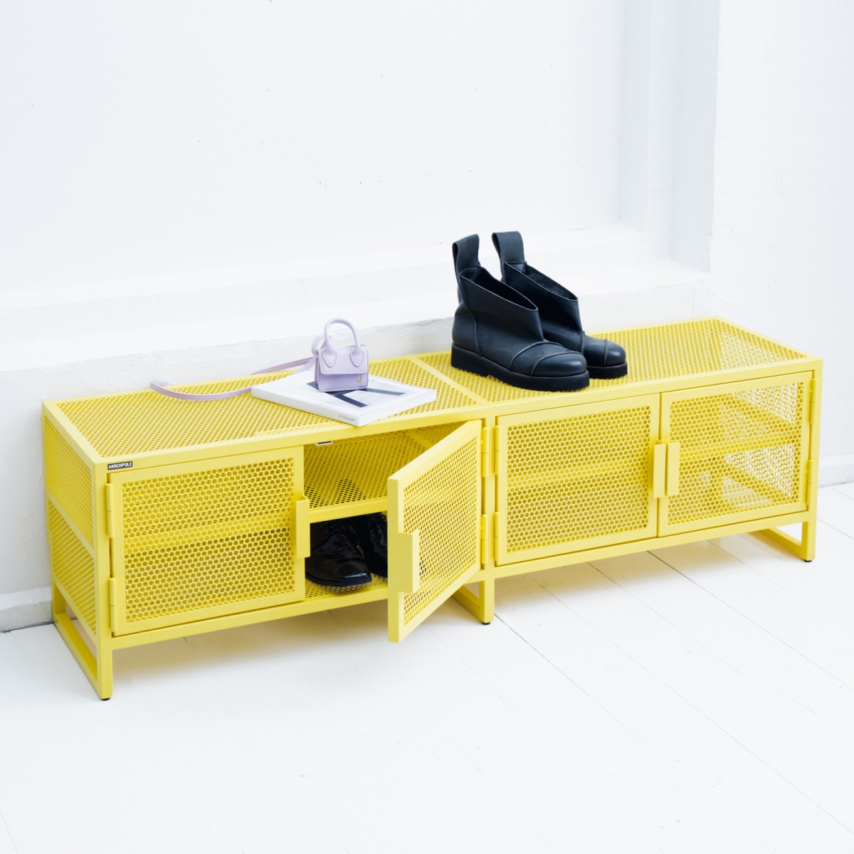 картинка обувница-тумба с фасадами <решето> желтая от ARCHPOLE