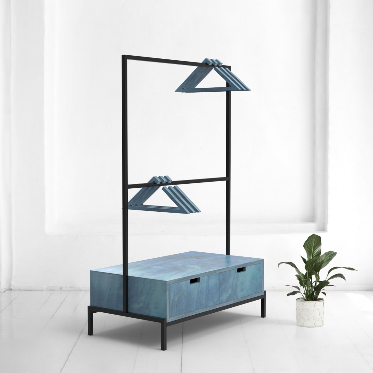 картинка Рейл для одежды с ящиком <минимализм B> фанера-винтажный синий от ARCHPOLE