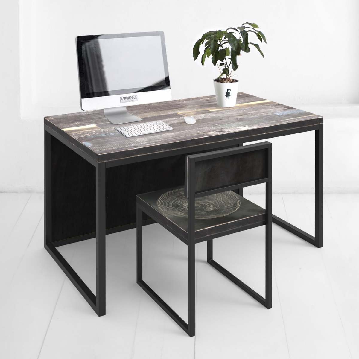 картинка стол рабочий <минимализм> с передней панелью старая доска - серая от ARCHPOLE