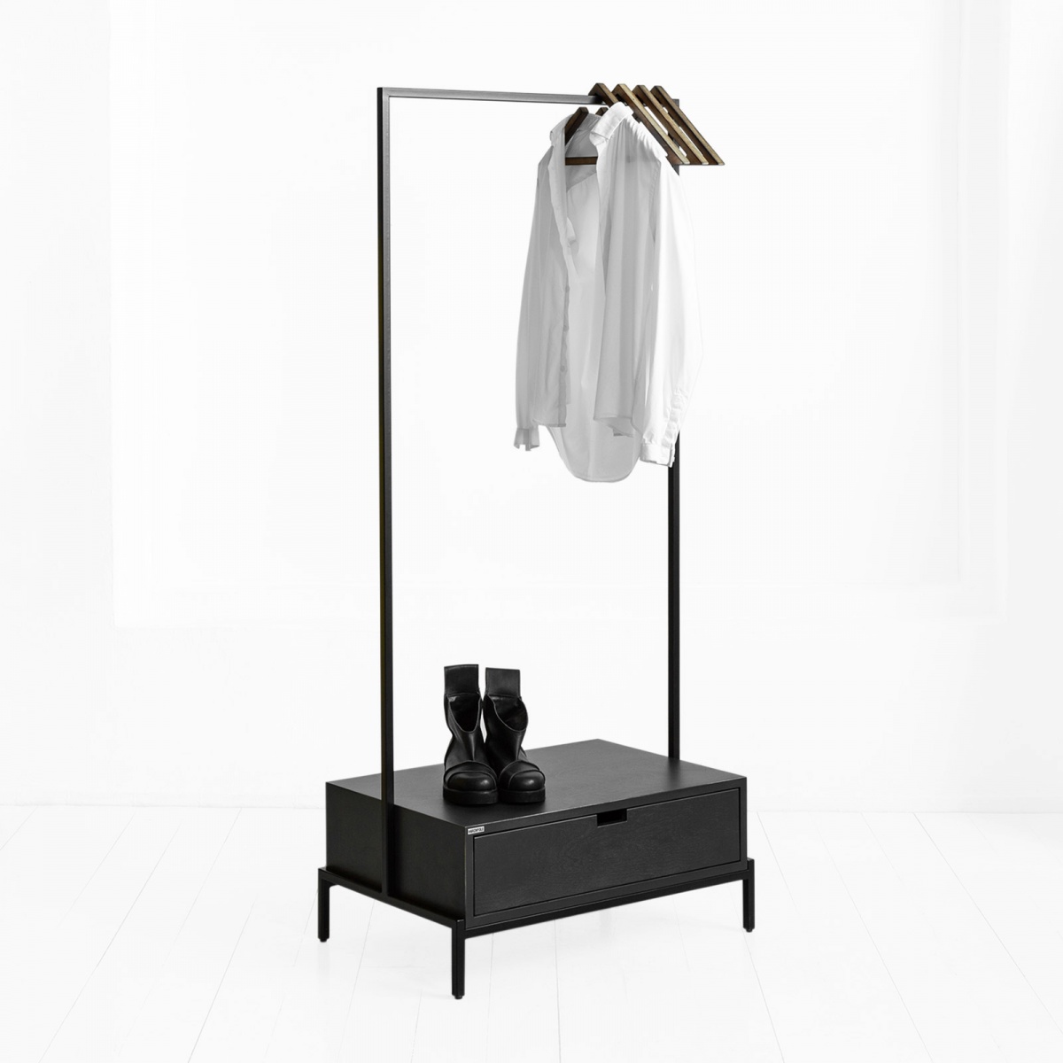 картинка Рейл для одежды с ящиком <минимализм А> фанера-винтажный черный от ARCHPOLE