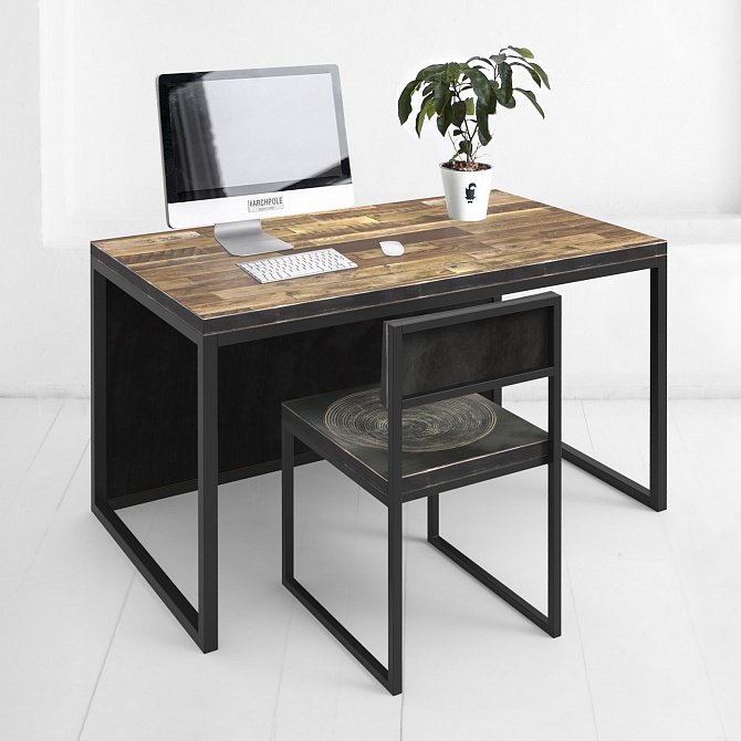 картинка стол рабочий <минимализм> с передней панелью старая доска - коричневая от ARCHPOLE