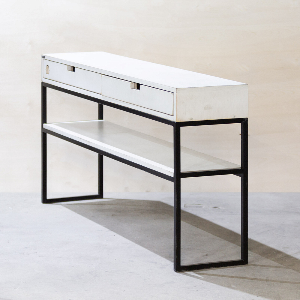 картинка В НАЛИЧИИ консоль с ящиками 1350x300 h 750 мм / фанера - белая, металл черный   арт.18599 от ARCHPOLE
