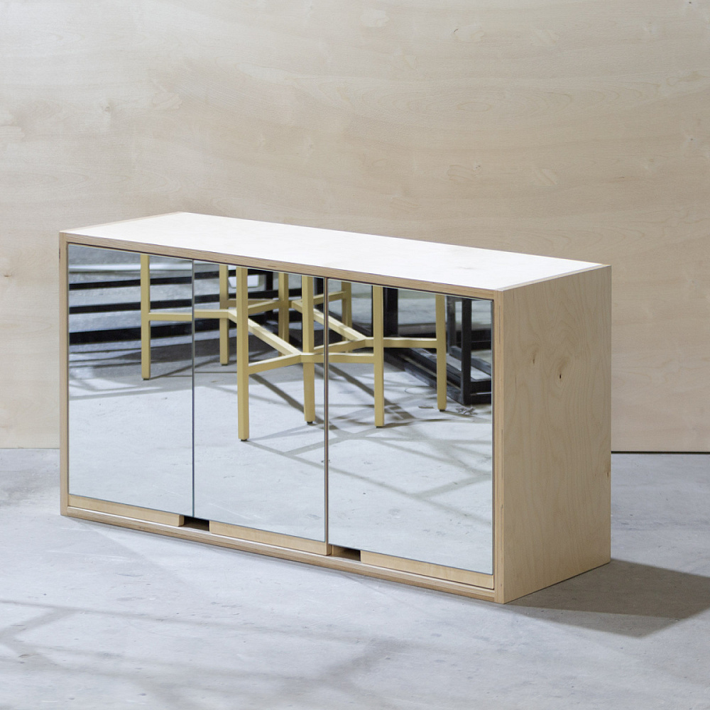 картинка В НАЛИЧИИ комод с зеркальными фасадами 1120x400 h 600 мм, фанера натуральная арт.18597 от ARCHPOLE