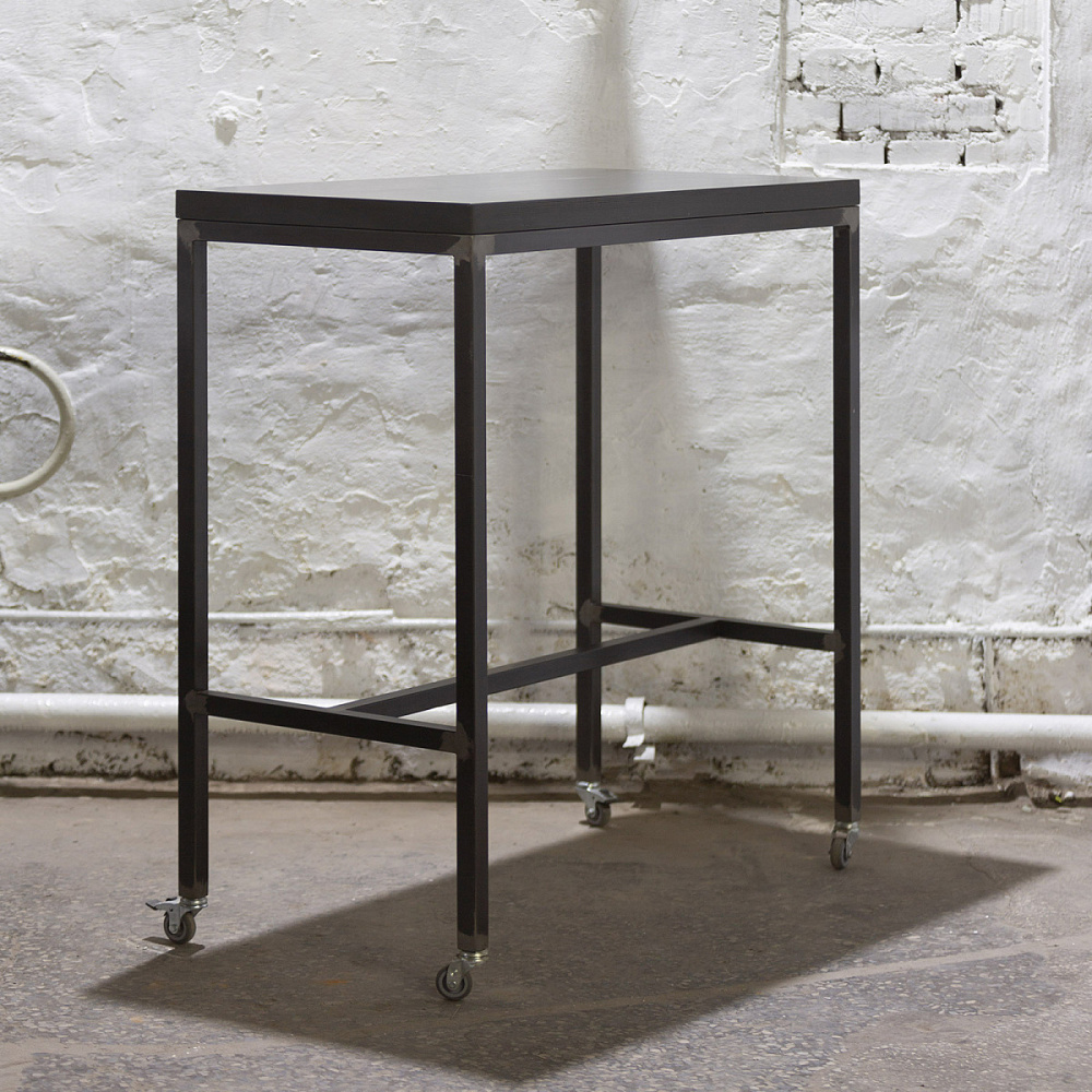 картинка В НАЛИЧИИ БУ с мини повреждениями стол на колесах Минимализм 1000x500 h1080 мм черное дерево, металл натуральный арт.18691 от ARCHPOLE