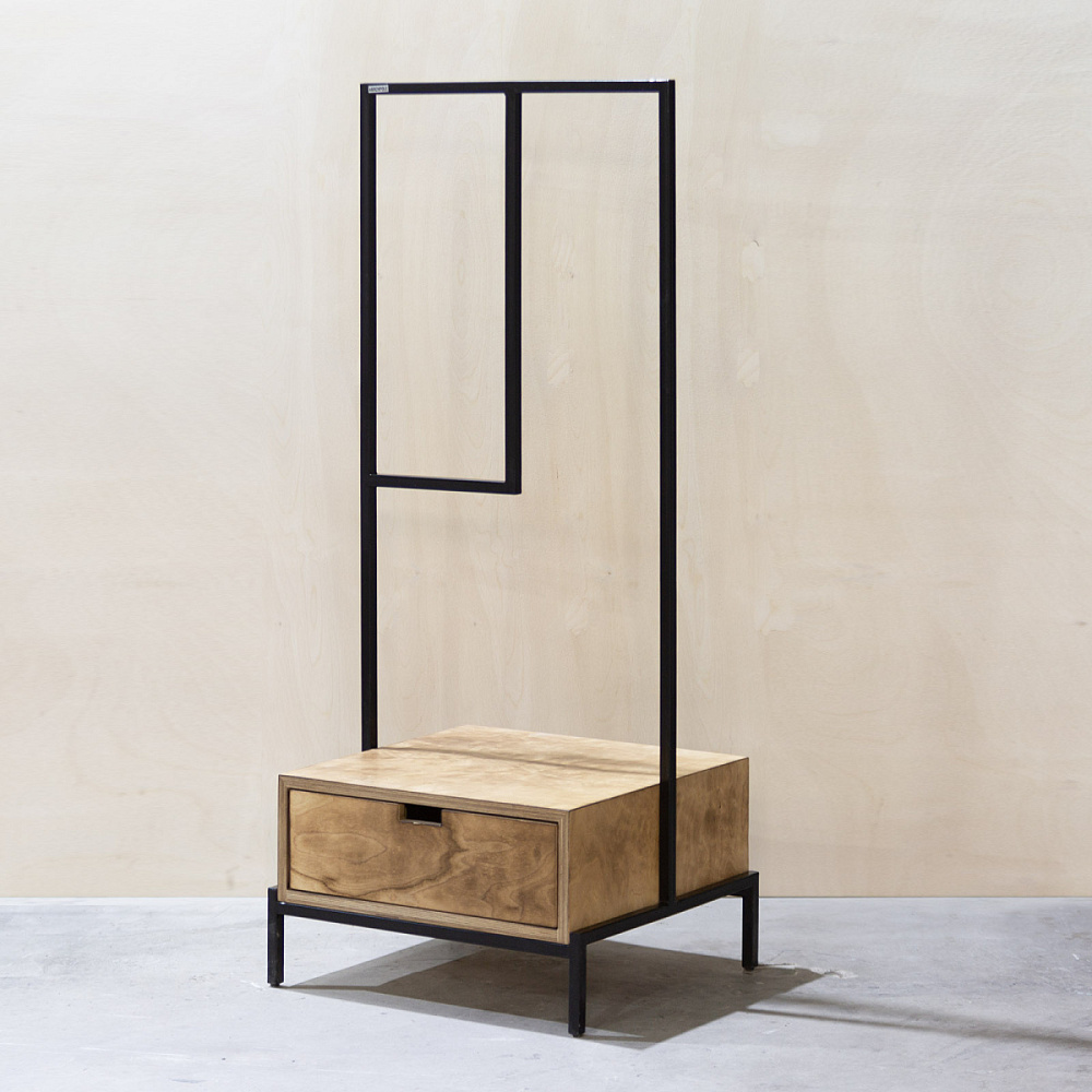 картинка В НАЛИЧИИ вешалка Минимализм с ящиком 600x500 h 1400 мм /дерево - жжение, металл - черный , арт. 18590 от ARCHPOLE